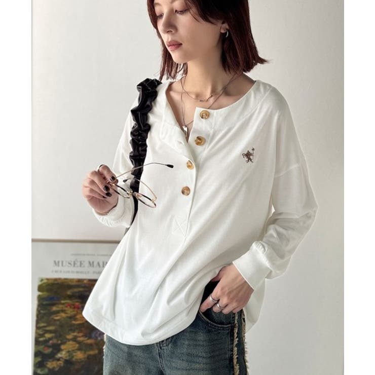 着回し力抜群♪リラックスシルエットで程よい抜け感◎胸刺繍ヘンリーネックトップス | Classical Elf  | 詳細画像3 