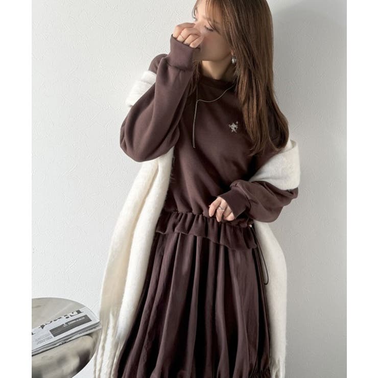 一枚でコーディネートが完成する優秀アイテム◎胸刺繍ドロスト裏起毛ドッキングワンピ… | Classical Elf  | 詳細画像10 