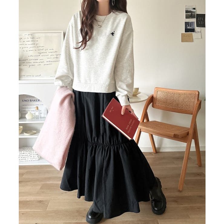 一枚でコーディネートが完成する優秀アイテム◎胸刺繍ドロスト裏起毛ドッキングワンピ… | Classical Elf  | 詳細画像16 