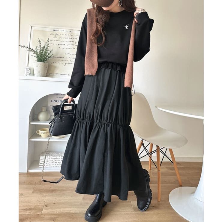 一枚でコーディネートが完成する優秀アイテム◎胸刺繍ドロスト裏起毛ドッキングワンピ… | Classical Elf  | 詳細画像4 