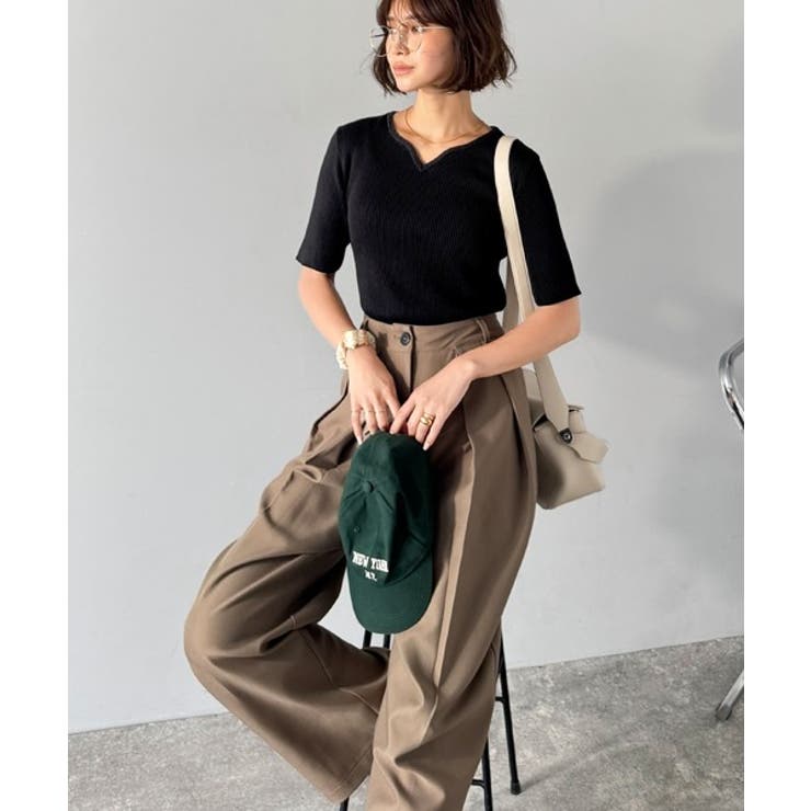 美デコルテを演出♪リブニットカーヴィーネックトップス（半袖） | Classical Elf  | 詳細画像10 