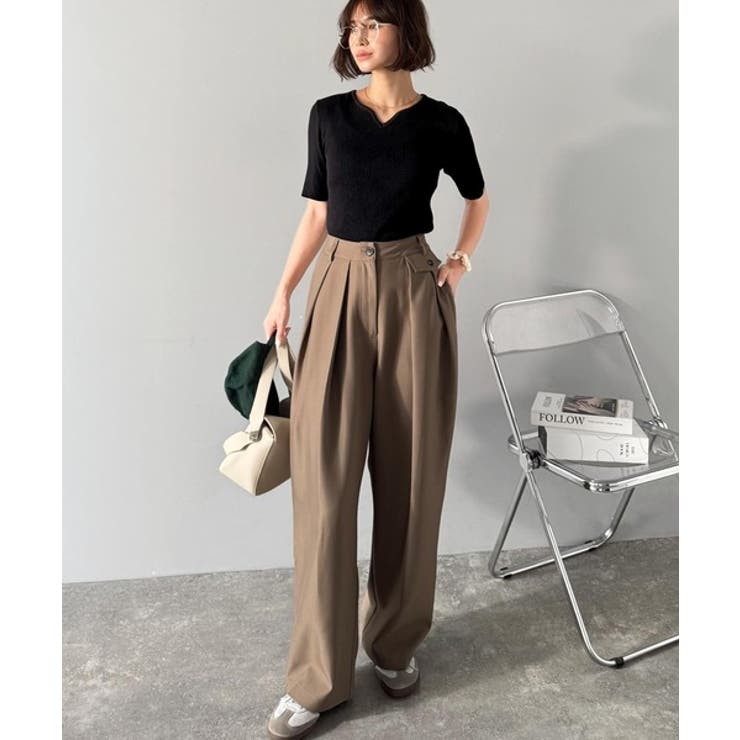 美デコルテを演出♪リブニットカーヴィーネックトップス（半袖） | Classical Elf  | 詳細画像12 