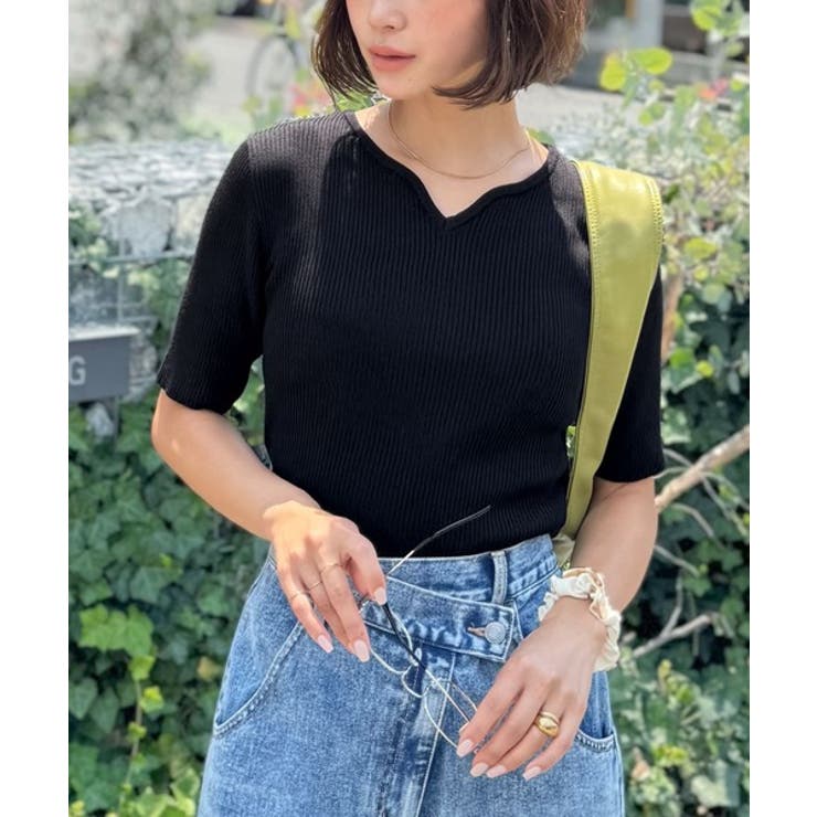 美デコルテを演出♪リブニットカーヴィーネックトップス（半袖） | Classical Elf  | 詳細画像17 