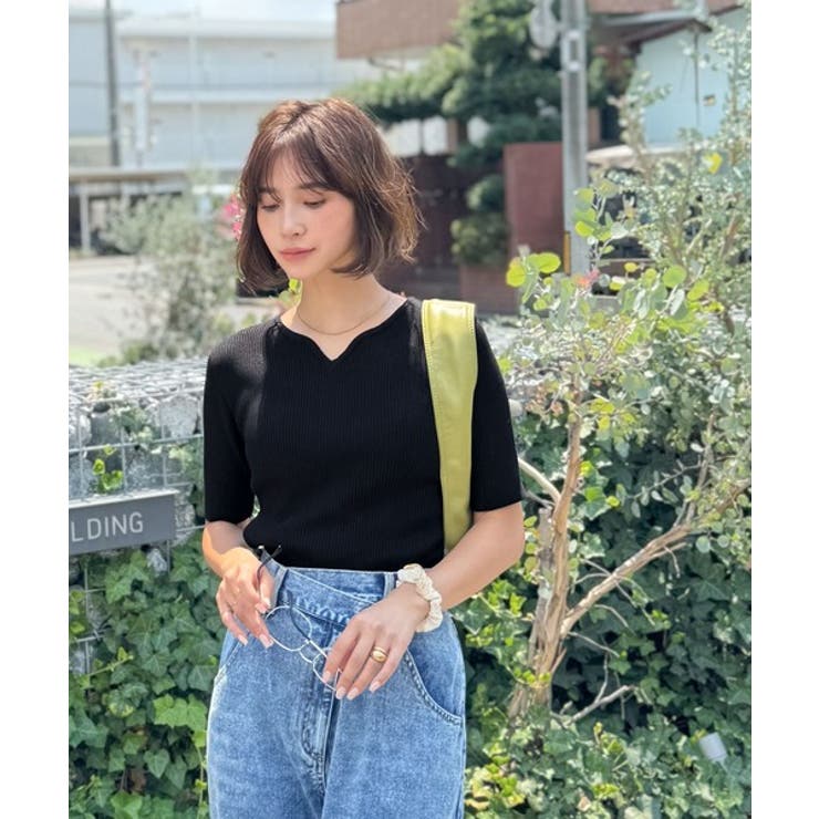 美デコルテを演出♪リブニットカーヴィーネックトップス（半袖） | Classical Elf  | 詳細画像19 