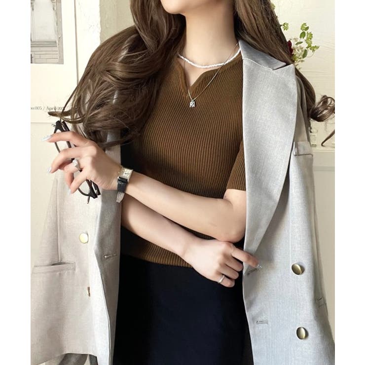 美デコルテを演出♪リブニットカーヴィーネックトップス（半袖） | Classical Elf  | 詳細画像24 