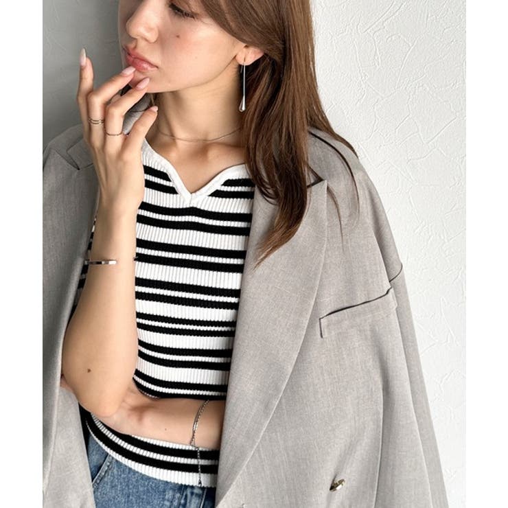 美デコルテを演出♪リブニットカーヴィーネックトップス（半袖） | Classical Elf  | 詳細画像31 