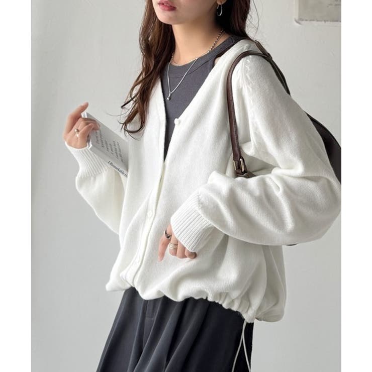 シルエット自在でお洒落も叶う。裾ドロストVネックニットカーディガン（長袖） | Classical Elf  | 詳細画像4 