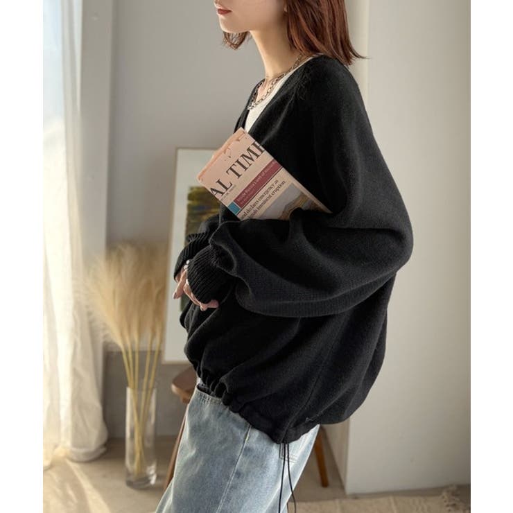 シルエット自在でお洒落も叶う。裾ドロストVネックニットカーディガン（長袖） | Classical Elf  | 詳細画像7 