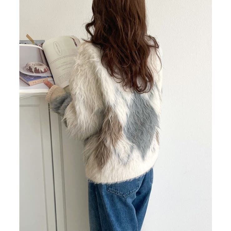 シンプルコーデに差をつける一着。長起毛アーガイル柄ニットプルオーバー | Classical Elf  | 詳細画像5 