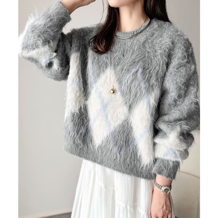 シンプルコーデに差をつける一着。長起毛アーガイル柄ニットプルオーバー | Classical Elf  | 詳細画像11 