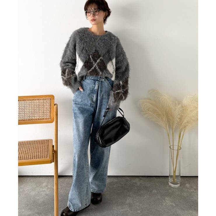 シンプルコーデに差をつける一着。長起毛アーガイル柄ニットプルオーバー | Classical Elf  | 詳細画像26 