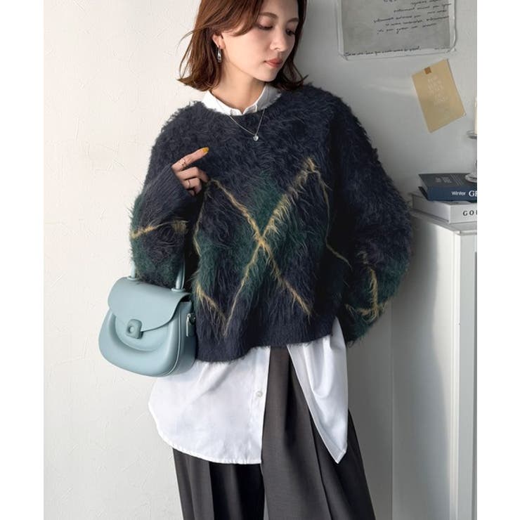 シンプルコーデに差をつける一着。長起毛アーガイル柄ニットプルオーバー | Classical Elf  | 詳細画像36 