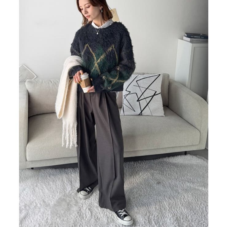 シンプルコーデに差をつける一着。長起毛アーガイル柄ニットプルオーバー | Classical Elf  | 詳細画像37 