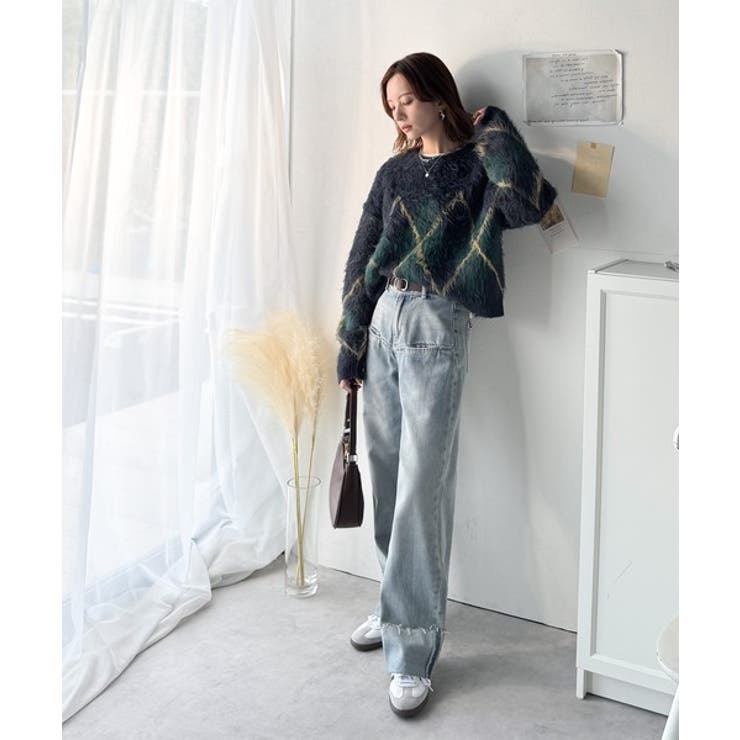 シンプルコーデに差をつける一着。長起毛アーガイル柄ニットプルオーバー | Classical Elf  | 詳細画像42 