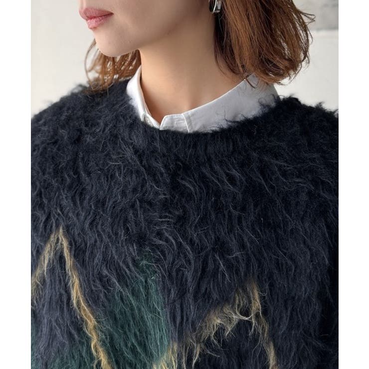 シンプルコーデに差をつける一着。長起毛アーガイル柄ニットプルオーバー | Classical Elf  | 詳細画像43 