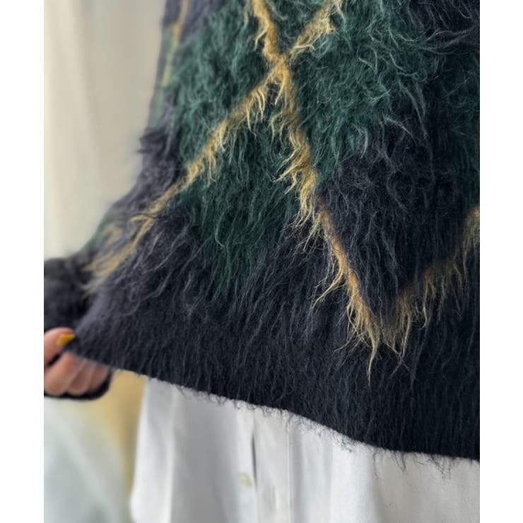 シンプルコーデに差をつける一着。長起毛アーガイル柄ニットプルオーバー | Classical Elf  | 詳細画像45 