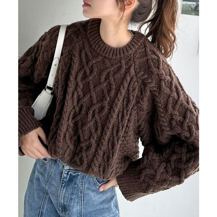 ブラウン | ざっくり感で一瞬でこなれ顔◎立体アラン柄ローゲージケーブルニット | Classical Elf 