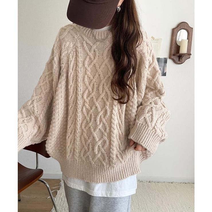 ざっくり感で一瞬でこなれ顔◎立体アラン柄ローゲージケーブルニット | Classical Elf  | 詳細画像19 