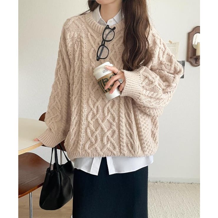 ざっくり感で一瞬でこなれ顔◎立体アラン柄ローゲージケーブルニット | Classical Elf  | 詳細画像24 