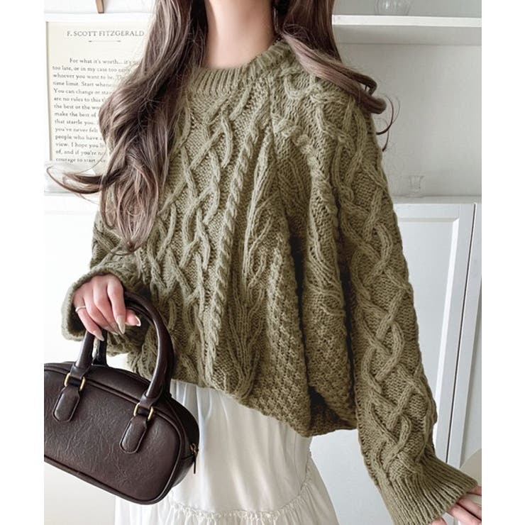 グリーン | ざっくり感で一瞬でこなれ顔◎立体アラン柄ローゲージケーブルニット | Classical Elf 