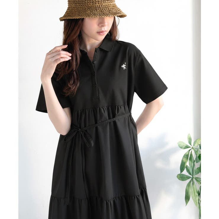 異素材ミックスが目を惹く。胸刺繍ポロ衿布帛切り替えカットティアードワンピース（半… | Classical Elf  | 詳細画像13 