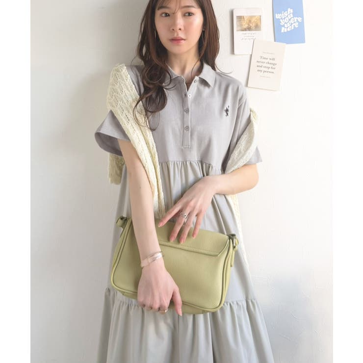 異素材ミックスが目を惹く。胸刺繍ポロ衿布帛切り替えカットティアードワンピース（半… | Classical Elf  | 詳細画像19 
