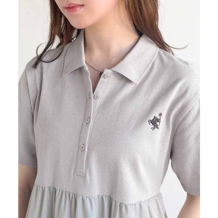 異素材ミックスが目を惹く。胸刺繍ポロ衿布帛切り替えカットティアードワンピース（半… | Classical Elf  | 詳細画像38 