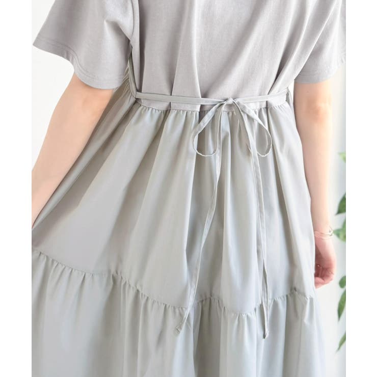 異素材ミックスが目を惹く。胸刺繍ポロ衿布帛切り替えカットティアードワンピース（半… | Classical Elf  | 詳細画像40 