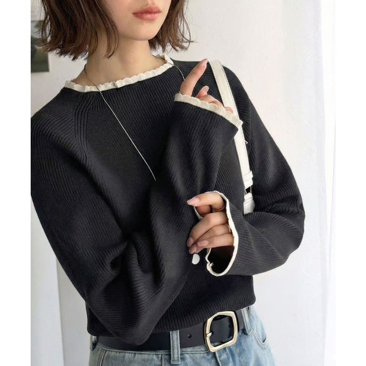 色っぽさと着回し力を兼ね備えた主役級ニット。スカラップ配色デザインニットプルオー… | Classical Elf  | 詳細画像14 