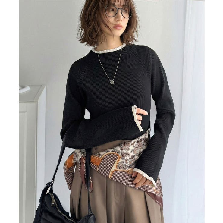 色っぽさと着回し力を兼ね備えた主役級ニット。スカラップ配色デザインニットプルオー… | Classical Elf  | 詳細画像16 