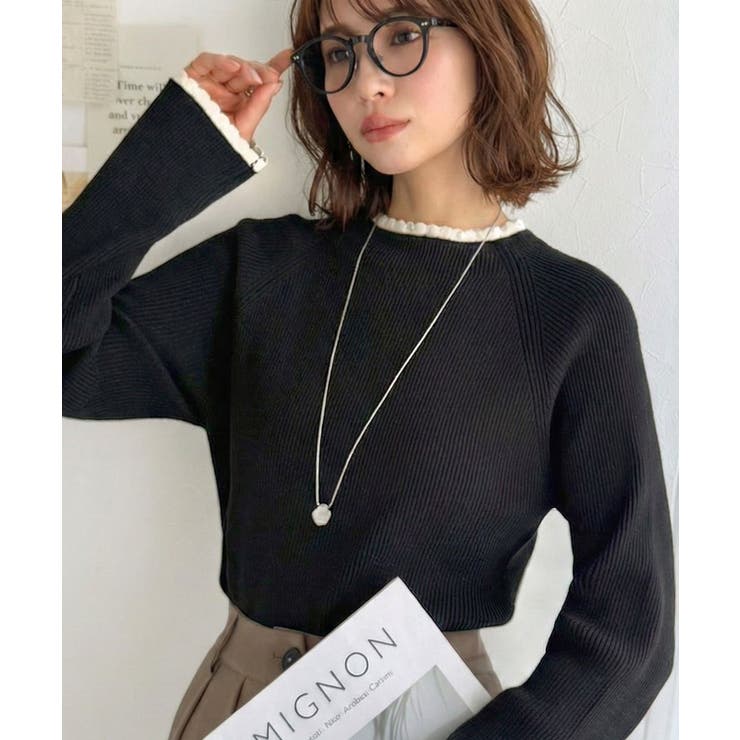 色っぽさと着回し力を兼ね備えた主役級ニット。スカラップ配色デザインニットプルオー… | Classical Elf  | 詳細画像17 