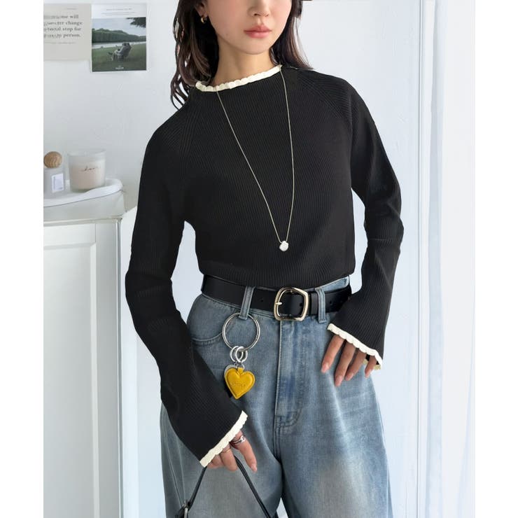 色っぽさと着回し力を兼ね備えた主役級ニット。スカラップ配色デザインニットプルオー… | Classical Elf  | 詳細画像18 