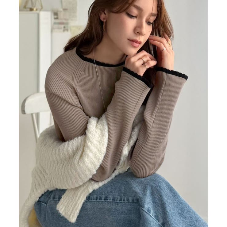 色っぽさと着回し力を兼ね備えた主役級ニット。スカラップ配色デザインニットプルオー… | Classical Elf  | 詳細画像21 