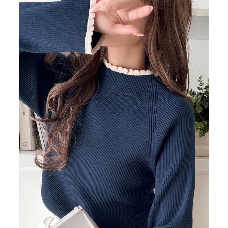 色っぽさと着回し力を兼ね備えた主役級ニット。スカラップ配色デザインニットプルオー… | Classical Elf  | 詳細画像30 