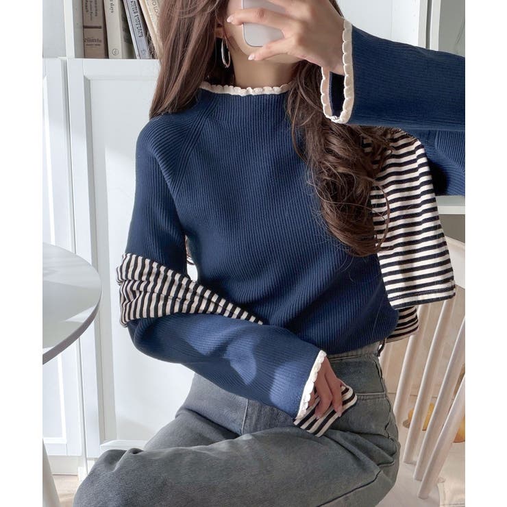 色っぽさと着回し力を兼ね備えた主役級ニット。スカラップ配色デザインニットプルオー… | Classical Elf  | 詳細画像32 