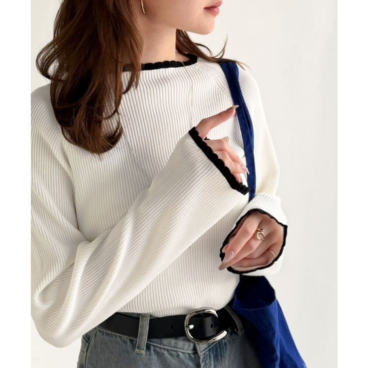 色っぽさと着回し力を兼ね備えた主役級ニット。スカラップ配色デザインニットプルオー… | Classical Elf  | 詳細画像2 