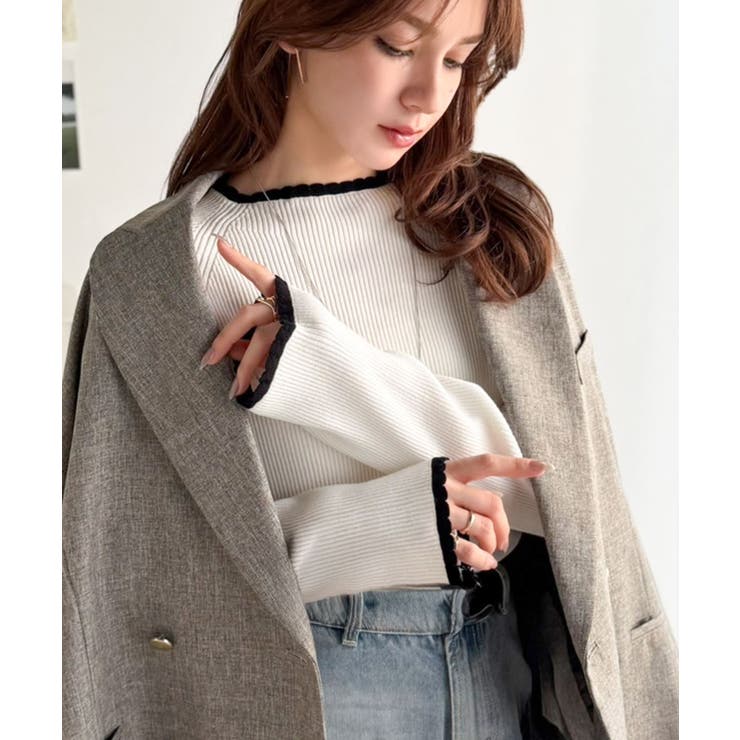 色っぽさと着回し力を兼ね備えた主役級ニット。スカラップ配色デザインニットプルオー… | Classical Elf  | 詳細画像3 