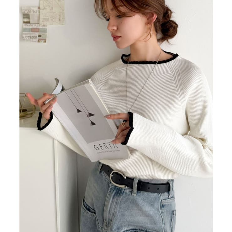 色っぽさと着回し力を兼ね備えた主役級ニット。スカラップ配色デザインニットプルオー… | Classical Elf  | 詳細画像4 