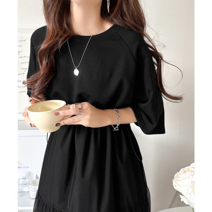 1枚で完成する、究極の大人カジュアル。半袖スウェットチュールドッキングワンピース | Classical Elf  | 詳細画像8 