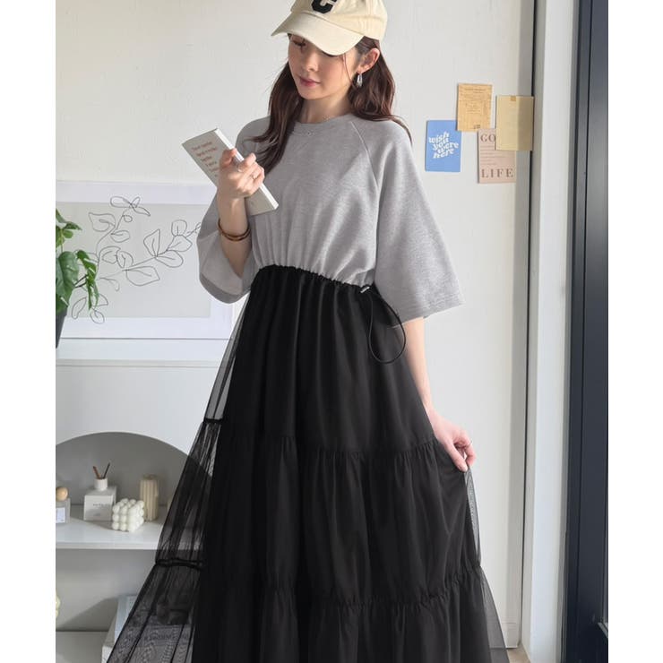 1枚で完成する、究極の大人カジュアル。半袖スウェットチュールドッキングワンピース | Classical Elf  | 詳細画像14 