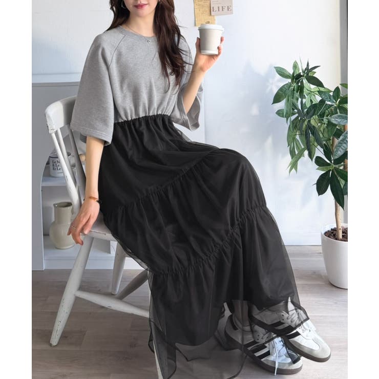 1枚で完成する、究極の大人カジュアル。半袖スウェットチュールドッキングワンピース | Classical Elf  | 詳細画像16 