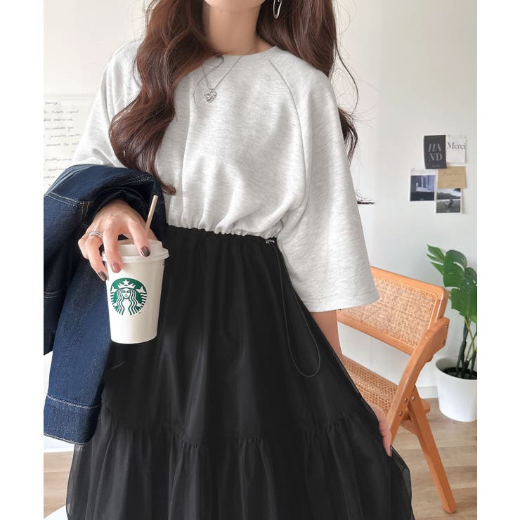 1枚で完成する、究極の大人カジュアル。半袖スウェットチュールドッキングワンピース | Classical Elf  | 詳細画像19 