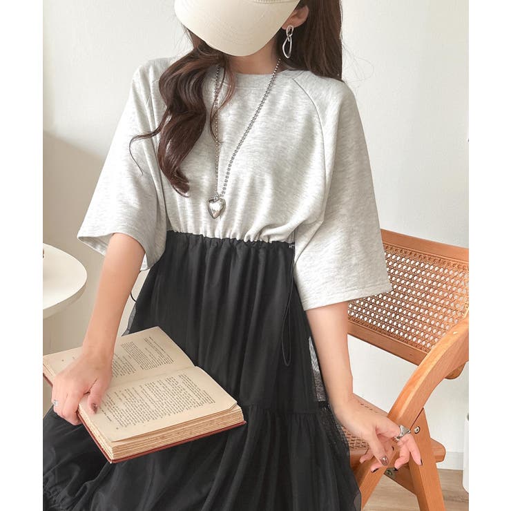 1枚で完成する、究極の大人カジュアル。半袖スウェットチュールドッキングワンピース | Classical Elf  | 詳細画像20 