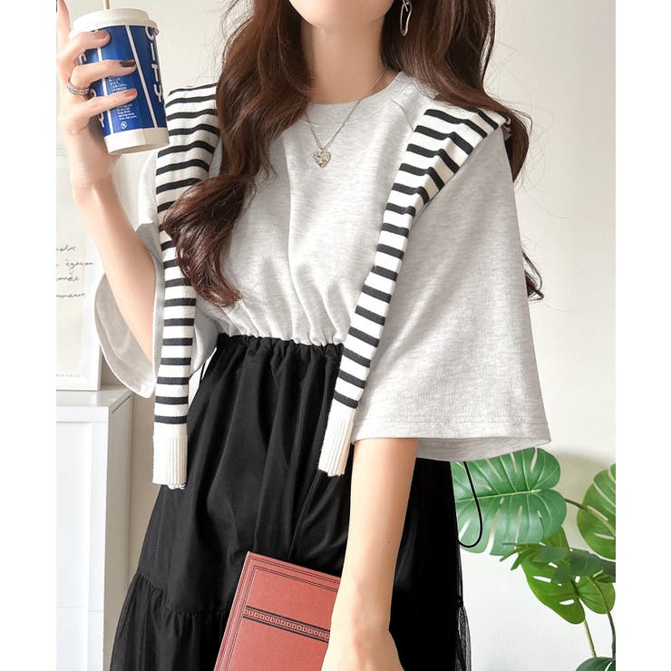 1枚で完成する、究極の大人カジュアル。半袖スウェットチュールドッキングワンピース | Classical Elf  | 詳細画像25 