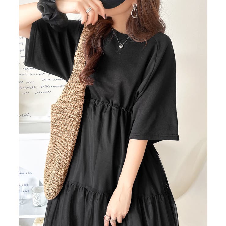 1枚で完成する、究極の大人カジュアル。半袖スウェットチュールドッキングワンピース | Classical Elf  | 詳細画像1 