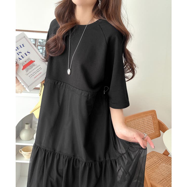 1枚で完成する、究極の大人カジュアル。半袖スウェットチュールドッキングワンピース | Classical Elf  | 詳細画像3 