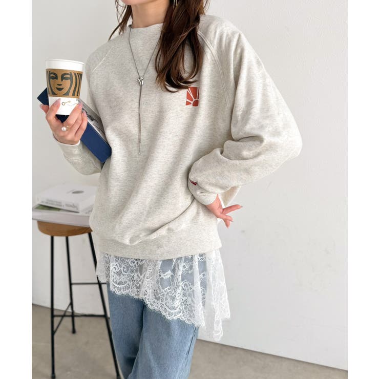 大人のきれいめカジュアル、体型も美しくカバー。裾レースカットソードッキングTシャ… | Classical Elf  | 詳細画像13 