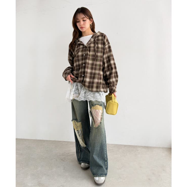 大人のきれいめカジュアル、体型も美しくカバー。裾レースカットソードッキングTシャ… | Classical Elf  | 詳細画像18 