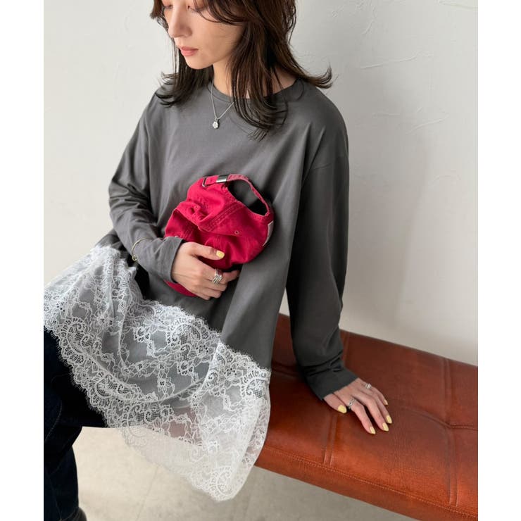 大人のきれいめカジュアル、体型も美しくカバー。裾レースカットソードッキングTシャ… | Classical Elf  | 詳細画像30 
