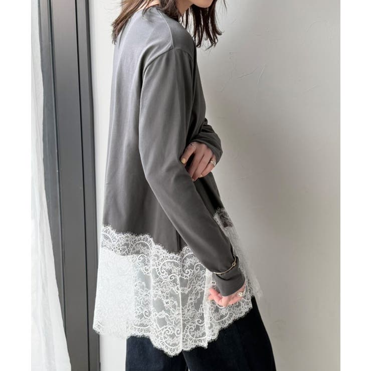 大人のきれいめカジュアル、体型も美しくカバー。裾レースカットソードッキングTシャ… | Classical Elf  | 詳細画像34 